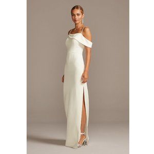 David's Bridal Asymmetric Off the Shoulder Bridal Sheath Dress Size 4